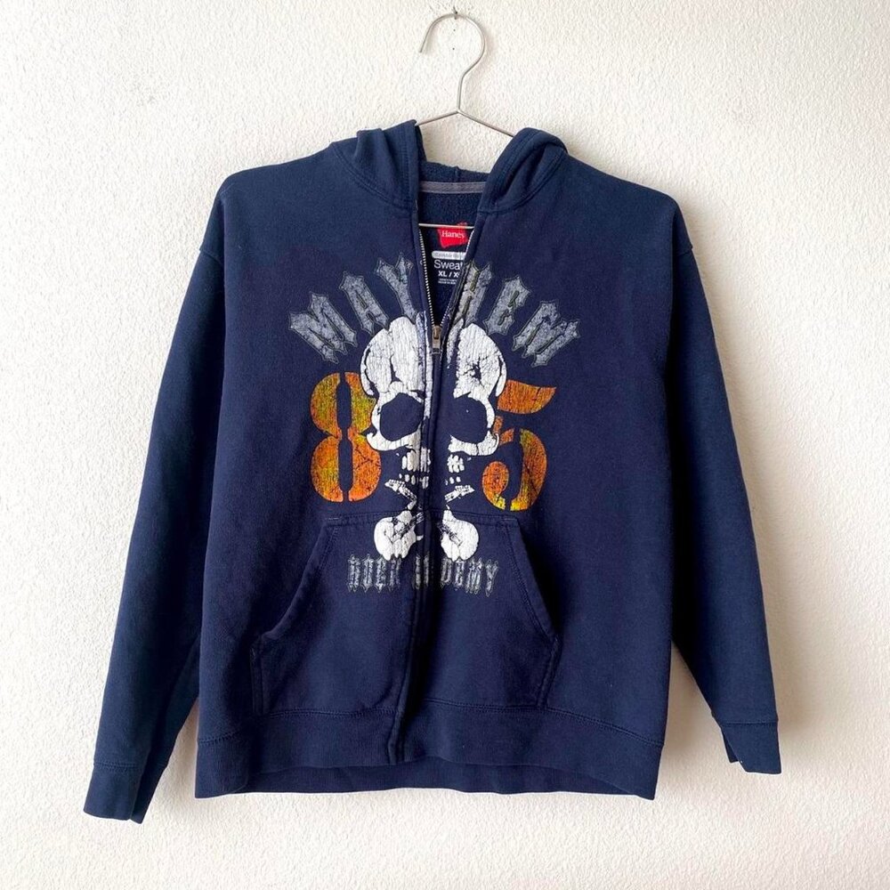 Mayhem Rock Academy skull print zip up hoodie sweatshirt S